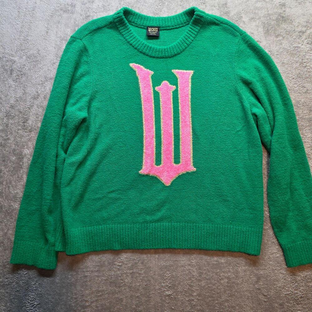 Wicked Sweater Mens XL Green W Logo Knit Crew Neck Pullover Paul Tazewell